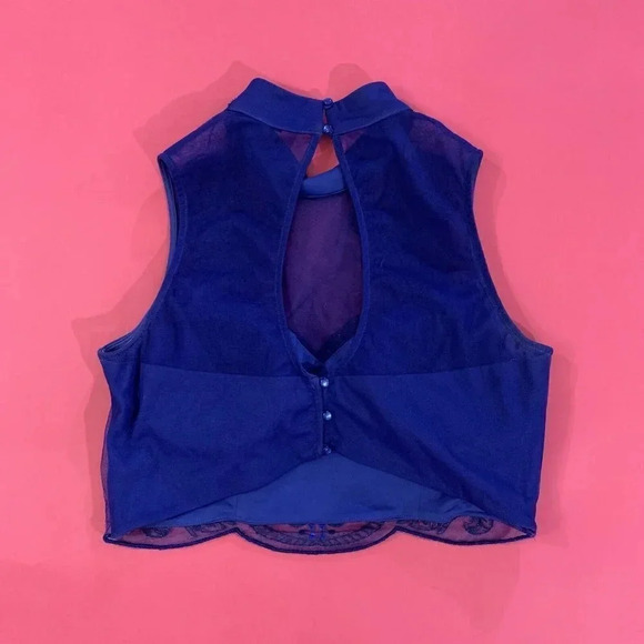 Prom Blue Beaded Crop Top with Keyhole Cutout in Back By Love Reign - Picture 6 of 9